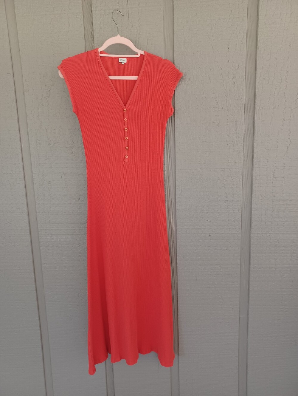 Kule The Desiree Ribbed Midi Dress Size S Cotton Blend Stretch V Neck In Poppy